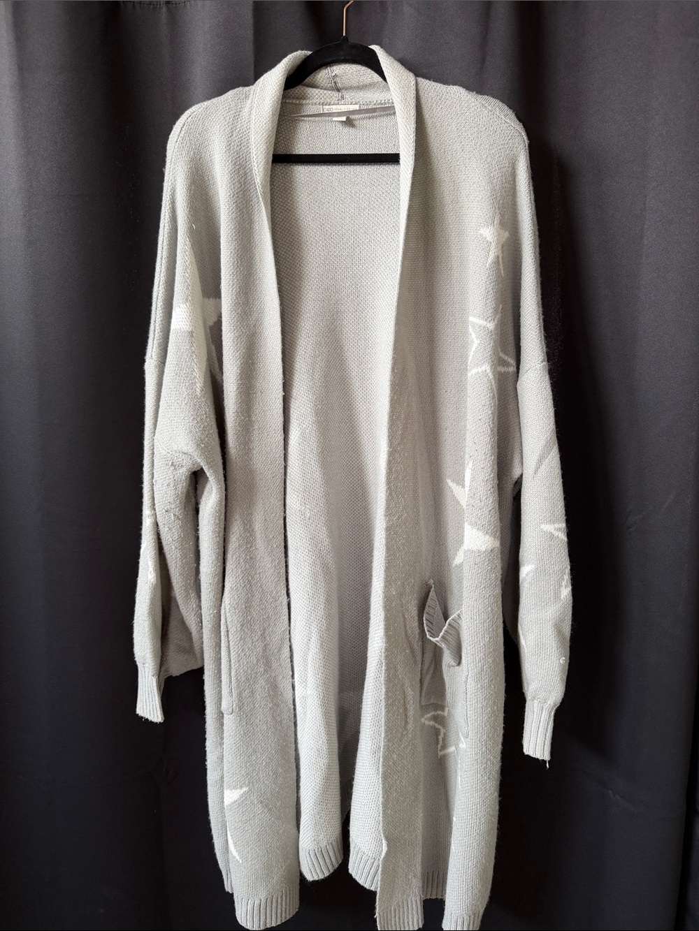 Cato Light Gray Star Motif Open Cardigan